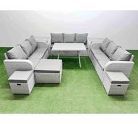 Fimous 12 Seat Outdoor PE Rattan Garden Furniture with 2 Side Tables 3 Stool in Light Grey Fimous Light Grey