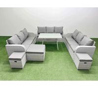 Fimous 12 Seat Outdoor PE Rattan Garden Furniture with 3 Stool Light Grey Fimous Light Grey