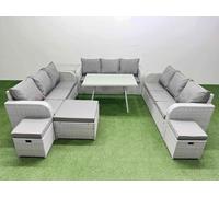 Fimous 12 Seat Outdoor PE Rattan Garden Furniture with Side Table 3 Stool in Light Grey Fimous Light Grey
