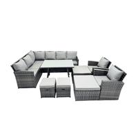 Fimous 12 Seat Patio Oblong Dining Table Corner Sofa Set with 4 Stool 2 Chair