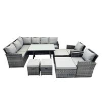 Fimous 12 Seat Patio Oblong Dining Table Corner Sofa Set with 4 Stool 2 Chair in Dark Grey Fimous Dark Grey