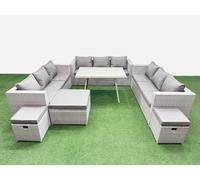 Fimous 12 Seat Patio PE Rattan Garden Furniture with 3 Stool Light Grey Fimous Light Grey