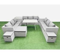 Fimous 12 Seat Patio PE Rattan Garden Furniture with Side Table 3 Stool in Light Grey Fimous Light Grey