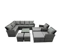 Fimous 12 Seat Poly Rattan Outdoor Patio Coffee Table Corner Sofa Set With 4 Stool 2 Chairs For Garden Backyard Dark Grey Mixed