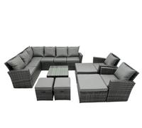 Fimous 12 Seat Poly Rattan Outdoor Patio Coffee Table Corner Sofa Set With 4 Stool 2 Chairs For Garden Backyard Dark Grey Mixed