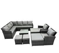Fimous 12 Seat Poly Rattan Corner Sofa Set with 4 Stools 2 Chairs