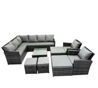 Fimous 12 Seat Poly Rattan Outdoor Patio Coffee Table Corner Sofa Set With 4 Stools 2 Chairs For Garden Backyard Dark Grey Mixed
