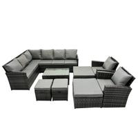 Fimous 12 Seat Poly Rattan Outdoor Patio Coffee Table Corner Sofa Sets With 4 Stools 2 Chairs For Garden Backyard Dark Grey Mixed
