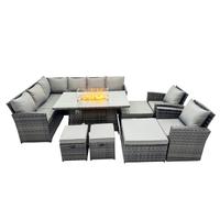 Fimous 12 Seat Gas Firpit Dining Table Corner Sofa Set with 4 Stool 2 Chairs