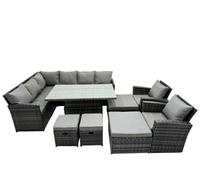 Fimous 12 Seat Rattan Outdoor Patio Height Adjustable Rising Lifting Table Corner Sofa Set with 4 Stool 2 Chairs for Garden Backyard Dark Grey Mixed