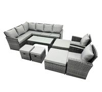 Fimous 12 Seat Poly Rattan Corner Sofa Set with 4 Stools Chair in Dark Grey Fimous Dark Grey