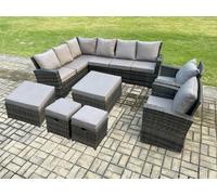 Fimous 12 Seat Rattan Garden Furniture Corner Sofa Set Outdoor Patio Sofa Chair Table Set in Dark Grey Fimous Dark Grey