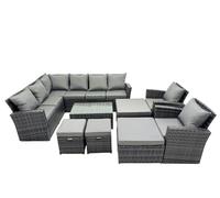 Fimous 12 Seat Rattan High Back Corner Sofa Set Patio Coffee Table Sets in Dark Grey Fimous Dark Grey