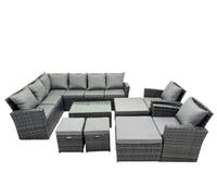Fimous 12 Seat Rattan High Back Corner Sofa Set Patio Coffee Table Sets