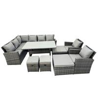 Fimous 12 Seat Rattan High Back Corner Sofa Set with 4 Stools 2 Chair