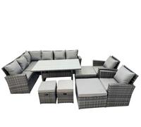 Fimous 12 Seat Rattan High Back Corner Sofa Set Patio Dining Table Set With 4 Stools 2 Chair Dark Grey Mixed