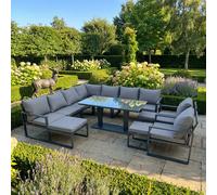 Fimous 12 Seater Outdoor Aluminum Garden Furniture Set Corner Sofa 2 Chair 3 Footstools Adjustable Rising Lifting Dining Table Sets Dark Grey Fimous Dark Grey