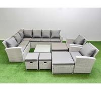 Fimous 12 Seater Corner Sofa Sets with Square Coffee Table Chair 4 Footstools Light Grey Mixed Fimous Light Grey