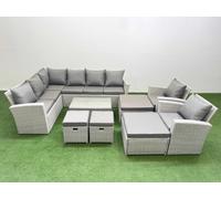 Fimous 12 Seater Garden Outdoor PE Rattan Furniture Set with 4 Footstools 2 Chair Light Grey Mixed Fimous Light Grey