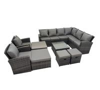 Fimous 12 Seater Garden Sofa Coffee Table Set with 2 Chairs 4 Footstools in Dark Grey Fimous Dark Grey