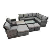 12 Seater Garden Sofa Coffee Table Set with Chair 4 Footstools Fimous Dark Grey One Size