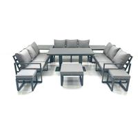 12 Seater Garden Sofa Set Aluminium Furniture Rising Dining Tabe Set with 2 Side Tables 3 Footstools Dark Grey Fimous Dark Grey One Size