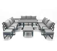 12 Seater Garden Sofa Set Aluminium Furniture Rising Dining Tabe Set with Side Table 3 Footstools Dark Grey Fimous Dark Grey One Size