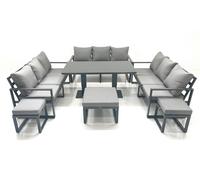 Fimous 12 Seater Garden Sofa Set Aluminium Furniture Rising Dining Tabe Set wth 3 Footstools Dark Grey Fimous Dark Grey