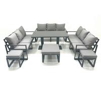 12 Seater Garden Sofa Set Aluminium Furniture Rising Dining Tabe Set wth 3 Footstools Dark Grey Fimous Dark Grey One Size