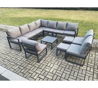 Fimous 12 Seater Outdoor Aluminium Garden Furniture Set Corner Lounge Sofa Set with Square Coffee Table 2 Small Footstools Dark Grey Fimous Dark Grey