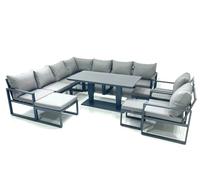 Fimous 12 Seater Outdoor Aluminum Garden Furniture Set Corner Sofa 2 Chair 3 Footstools Adjustable Rising Lifting Dining Table Sets Dark Grey Fimous Dark Grey