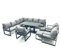 Fimous 12 Seater Outdoor Aluminum Garden Furniture Set Corner Sofa 3 Chair 2 Small Footstool Adjustable Rising Lifting Dining Table Sets Dark Grey Fimous Dark Grey