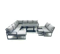 12 Seater Outdoor Aluminum Garden Furniture Set Corner Sofa 3 Footstools Rising Lifting Dining Table Sets Dark Grey Fimous Dark Grey One Size