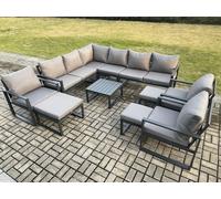 Fimous 12 Seater Outdoor Lounge Corner Sofa Set Aluminum Garden Furniture Sets with Square Coffee Table 3 Chairs 3 Footstools Dark Grey Fimous Dark Grey