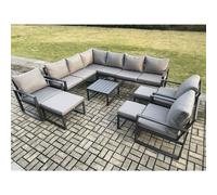 12 Seater Outdoor Lounge Corner Sofa Set Aluminum Garden Furniture Sets with Square Coffee Table 3 Chairs 3 Footstools Dark Grey Fimous Dark Grey One Size