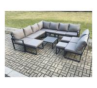 Fimous 12 Seater Patio Outdoor Garden Furniture Aluminium Lounge Corner Sofa Set With Square Coffee Table