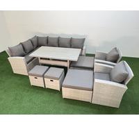 Fimous 12 Seater Rattan Garden Furniture Set Table 2 Chairs 4 Footstools in Light Grey Fimous Light Grey