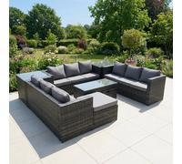 Fimous 12 Seater Rattan Garden Furniture Set with 3 Sofas, Coffee Table, 3 Footstools and 2 Side Tables - Dark Grey