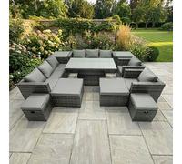 Fimous 12 Seater Rattan Garden Furniture Set with Dining Table, 2 Sofas, 2 Side Tables, 2 Armchairs, 4 Stools - Dark Grey Mixed