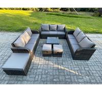 Fimous 12 Seater Rattan Outdoor Furniture Set Patio Garden Sofa Set with Square Coffee Table 3 Seater Sofa 3 Footstools Dark Grey Mixed