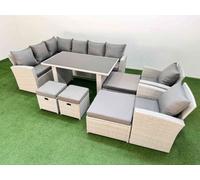 Fimous 12 Seater Wicker Rattan Corner Sofa Sets with 4 Footstools Light Grey Fimous Light Grey