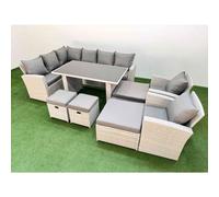 Fimous 12 Seater Wicker Rattan Corner Sofa Sets Outdoor Garden Furniture Sets With Lounge Sofa 4 Footstools Light Grey
