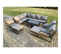13 Seater Aluminium Outdoor Garden Furniture Set Patio Lounge Sofa with Oblong Coffee Table Chair 2 Small Footstools 2 Big Footstools Fimous Dark Grey One Size