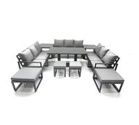 13 Seater Garden Sofa Set Aluminium Furniture Rising Dining Tabe Set with 2 Side Tables 4 Footstools Dark Grey Fimous Dark Grey One Size