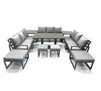 13 Seater Garden Sofa Set Aluminium Furniture Rising Dining Tabe Set with 2 Side Tables 4 Footstools Dark Grey Fimous Dark Grey One Size