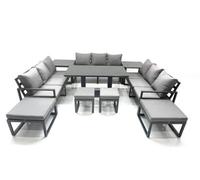 13 Seater Garden Sofa Set Aluminium Furniture Rising Dining Tabe Set with 2 Side Tables 4 Footstools Dark Grey Fimous Dark Grey One Size