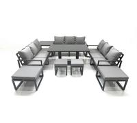 Fimous 13 Seater Garden Sofa Set Aluminium Furniture Rising Dining Tabe Set with Side Table 4 Footstools Dark Grey