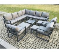 13 Seater Outdoor Garden Furniture Set Aluminium Lounge Corner Sofa Square Coffee Table 3 Pcs Chair Sets with 3 Footstools Fimous Dark Grey One Size