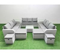 Fimous 13 Seater Outdoor Garden Furniture Set With Coffee Table 3 Seater Sofa 4 Footstools 2 Side Tables Light Grey