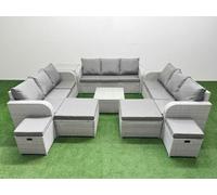 Fimous 13 Seater Outdoor Garden Furniture Set With Coffee Table 3 Seater Sofa 4 Footstools Side Table Light Grey